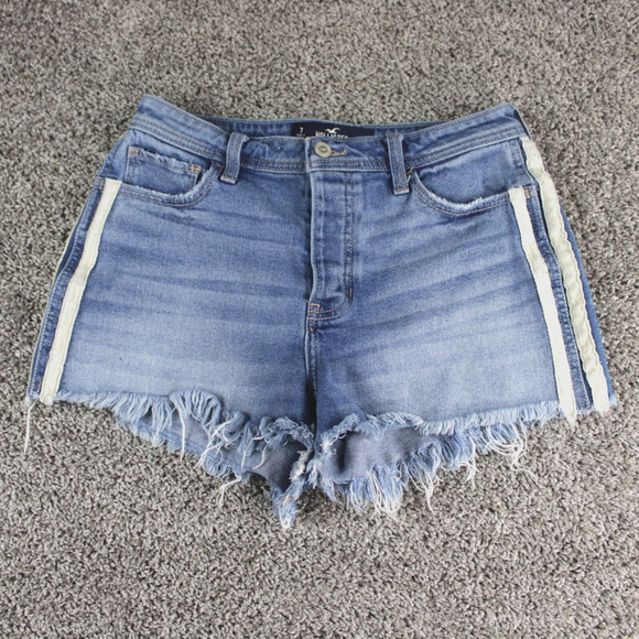 Hollister Button Fly Denim Shorts Juniors 7 Blue High Rise Boyfriend Stretch - Picture 1 of 8